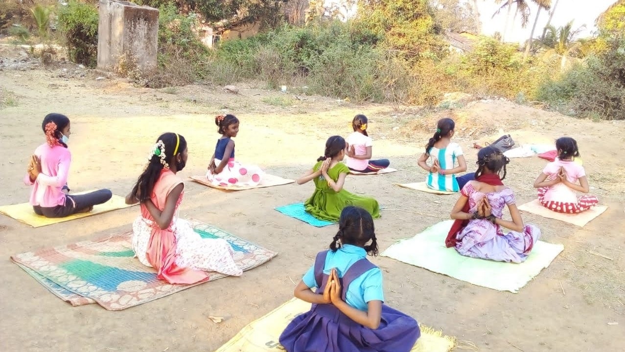 Children from Haliyal performing Yoga